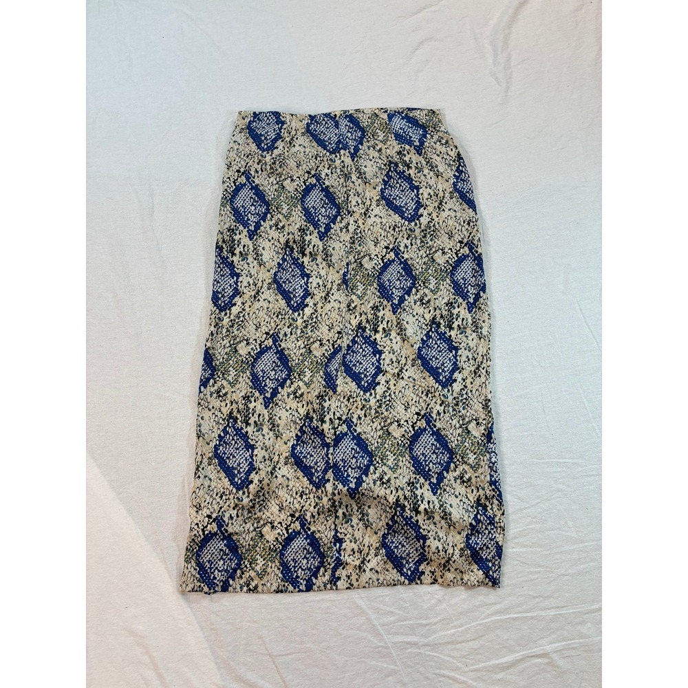 Glam Women's Snakeskin Print Midi Skirt Size Large Blue Tan Animal Print Glam K7